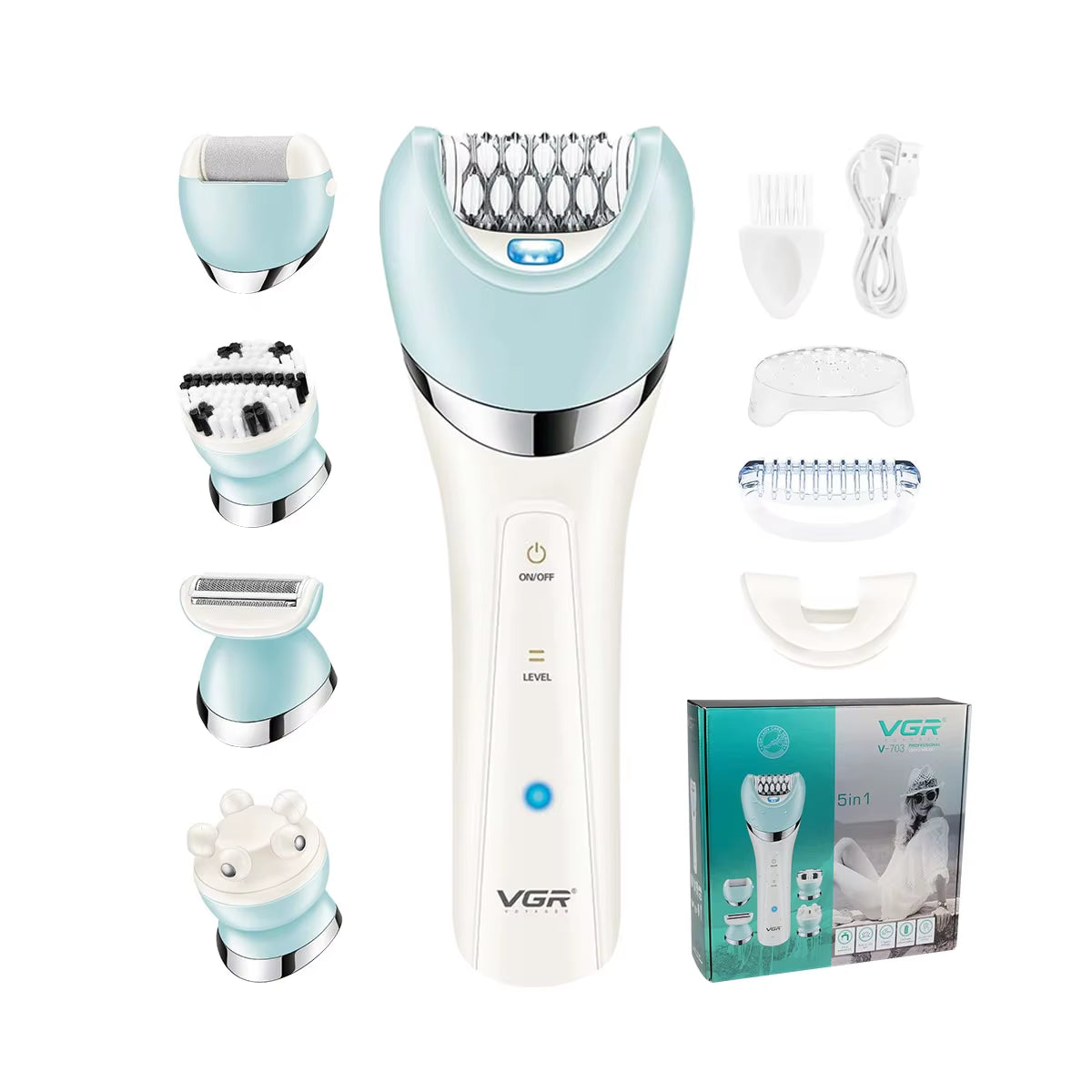 5-in-1 Electric Women's Epilator & Shaver - Ultimate Hair Removal & Facial Cleansing Tool