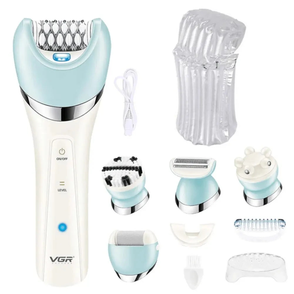 5-in-1 Electric Women's Epilator & Shaver - Ultimate Hair Removal & Facial Cleansing Tool